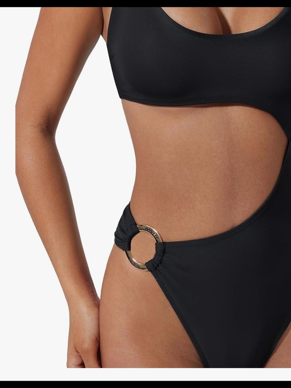 NWT Black Cutout One-Piece Monokini Swimsuit with Ring Detail SIZE S Great Fit! - Picture 3 of 10